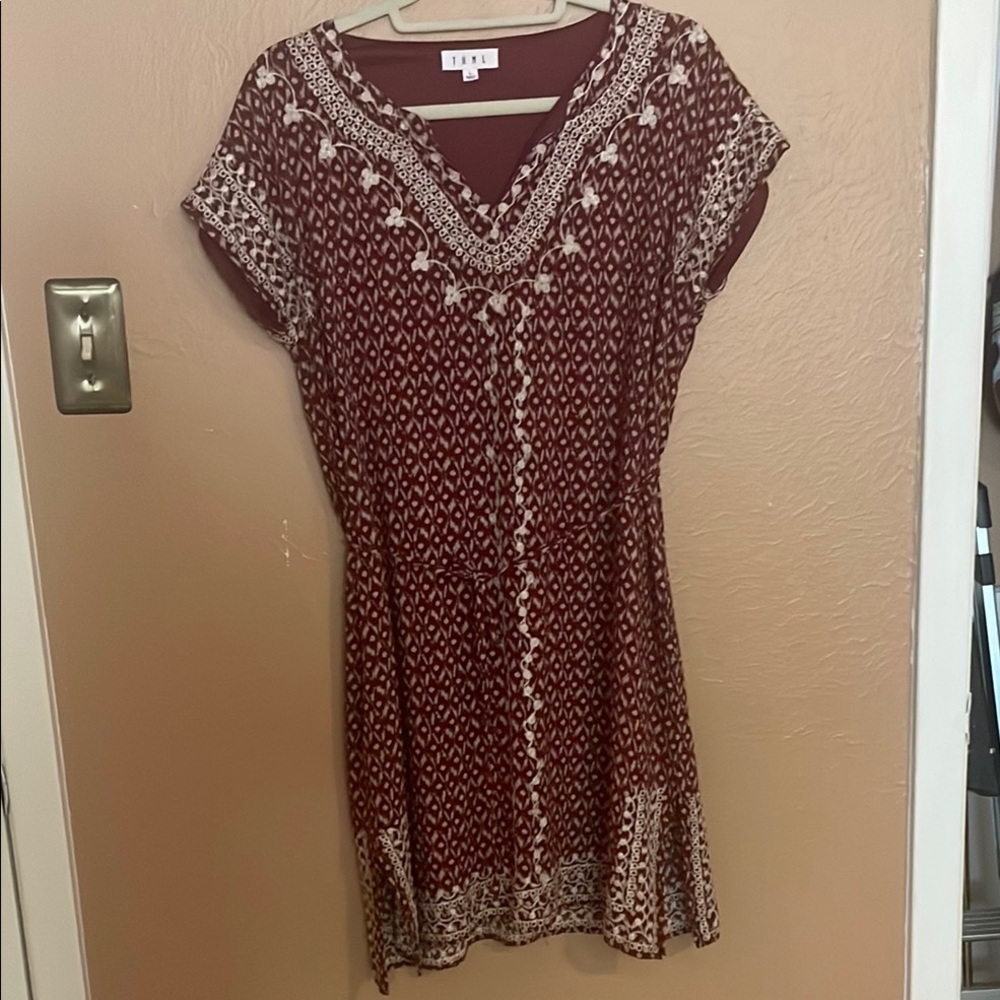 THML Maroon and White Patterned Dress
